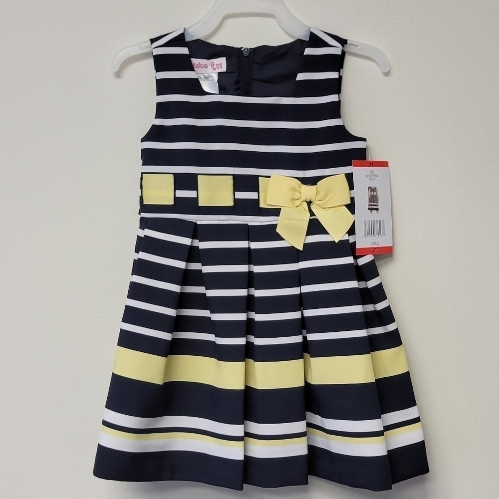 Jessica Ann navy blue white stripe girls dress 2T